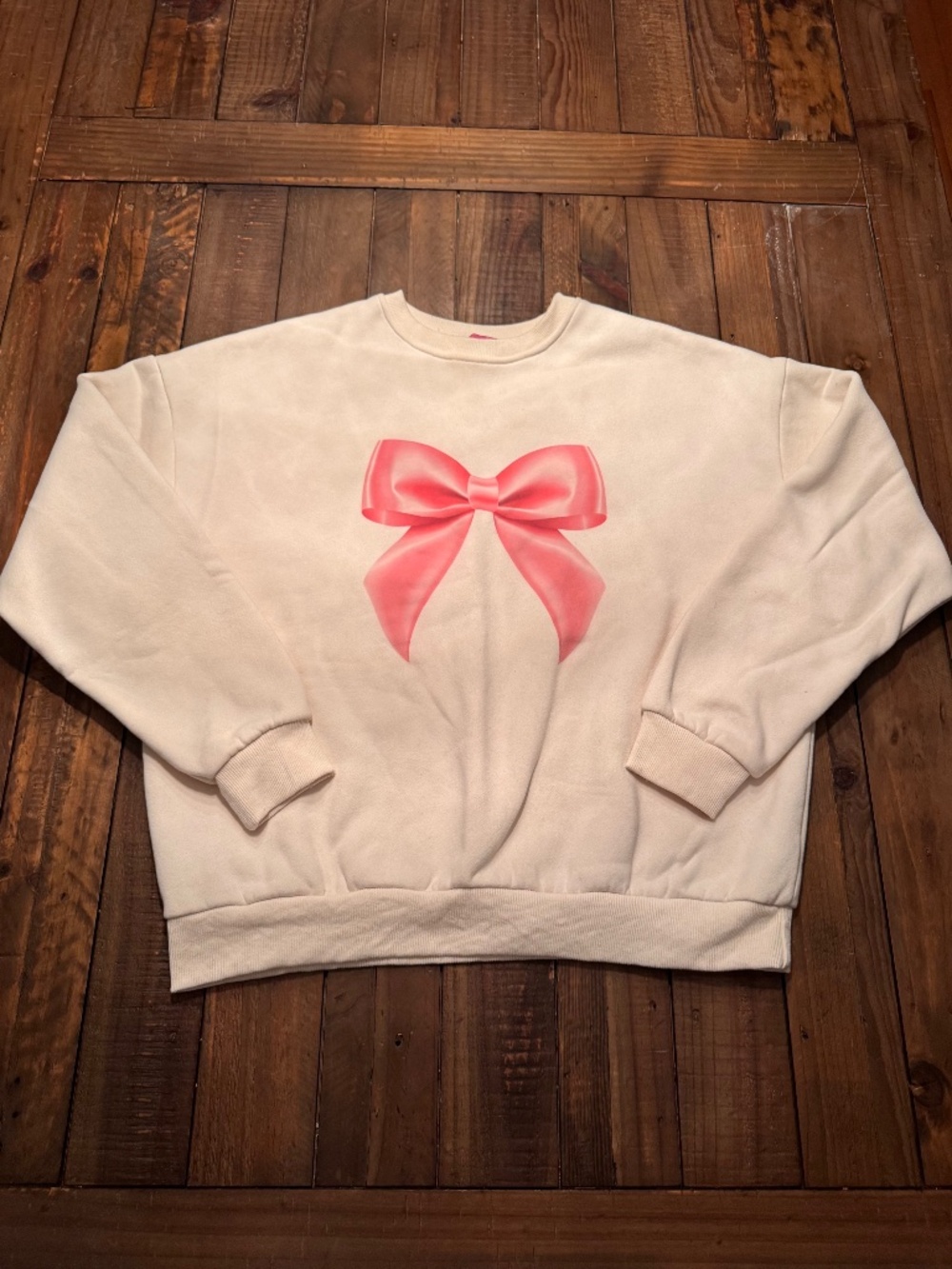 Edikted Bow Brat Printed Sweatshirt In Cream Size X-Small Oversized